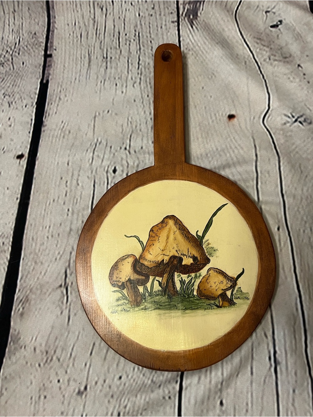 Vintage Hand Painted Mushroom Wood Cutting Board Wall Decor Cottagecore 13”